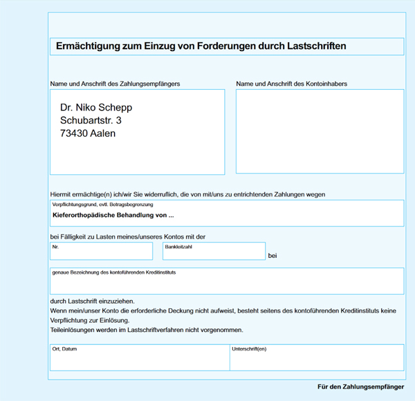 Einzugsermächtigung / Lastschriftverfahren